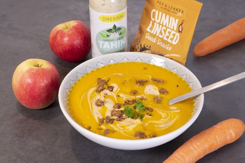 Apple Carrot Turmeric Soup with Tahini